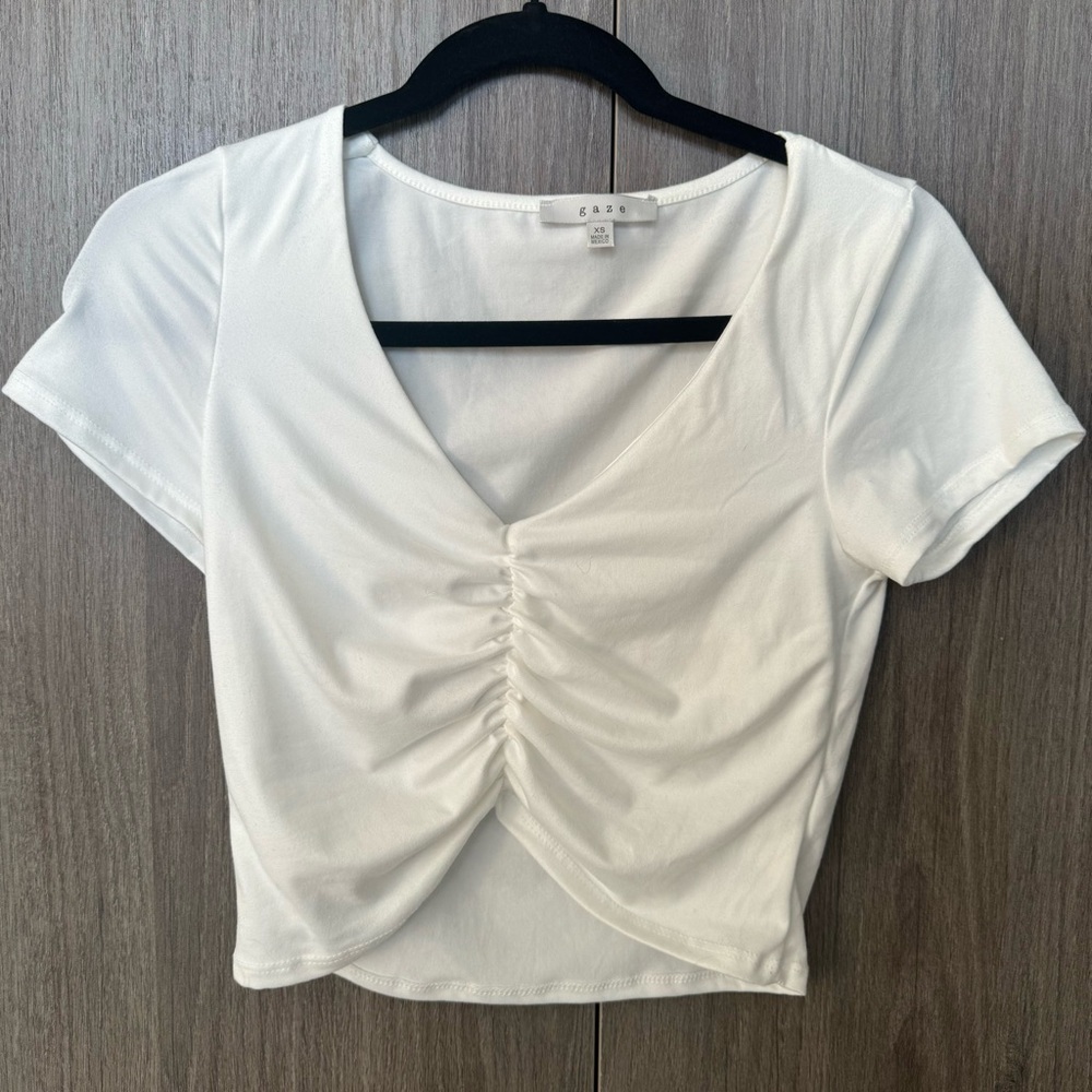 White Gaze Ruched Cropped Top